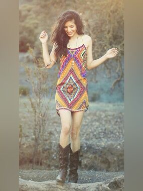 Flying Tomato  Anthropologie Multicolor Tribal Print Mini Dress